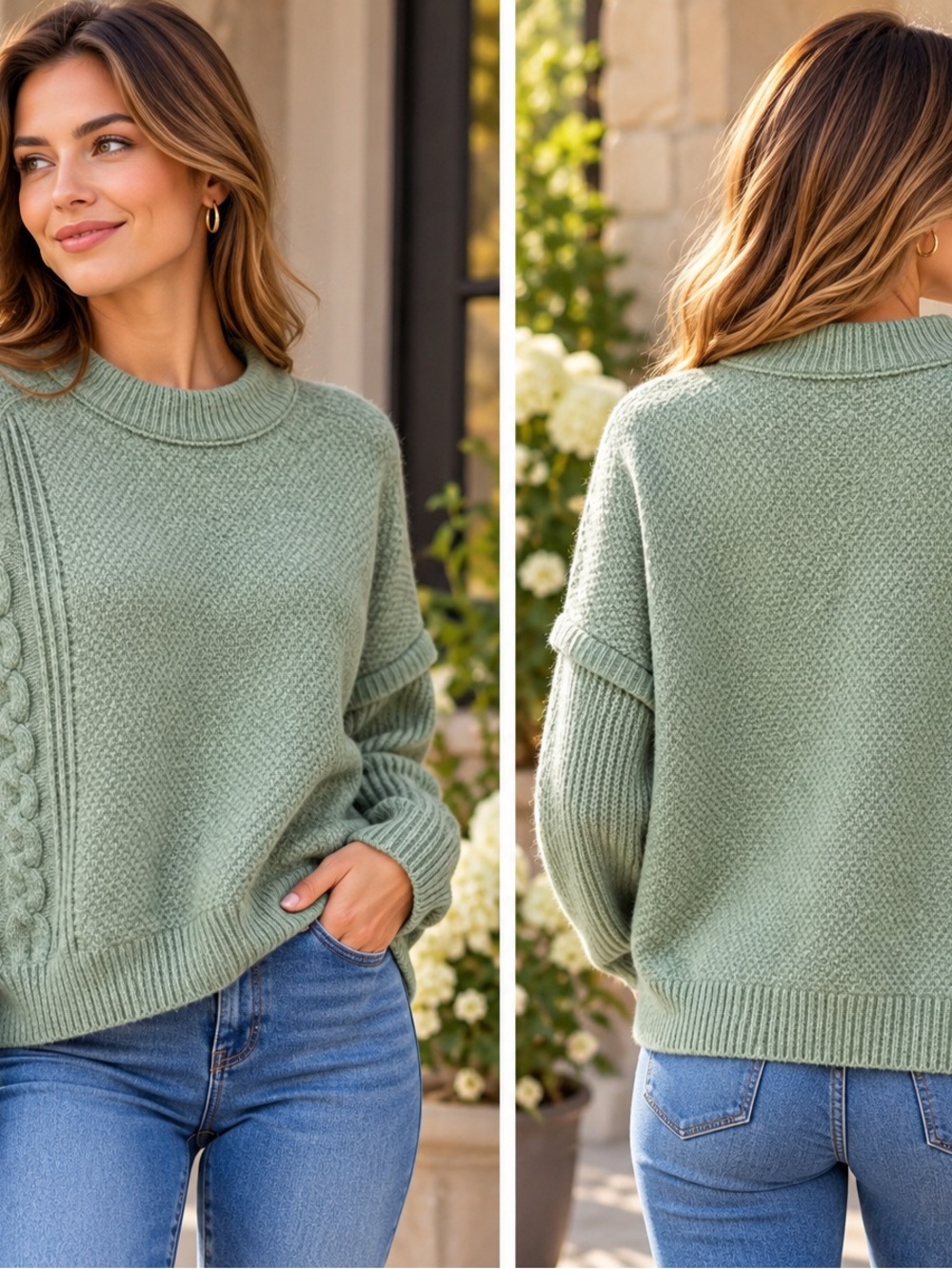 Madewell Alpaca Wool Blend Cable Knit Sweater Sage Green Size M